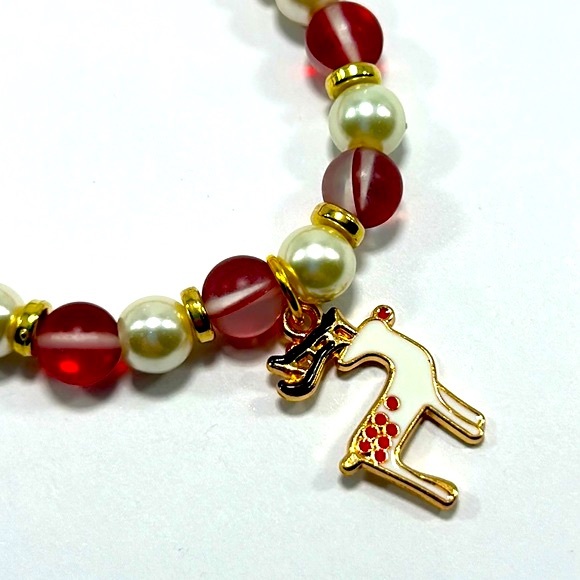 Handmade Christmas Reindeer Charm Bracelet with Aura Quartz Gemstones! - Picture 4 of 4
